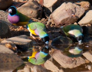 Gouldians drinking at Fergusson River  (photo copyright Frank Taylor)