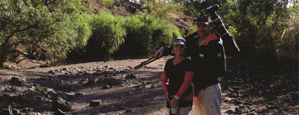 John and Marie with their cameras in at a very photogenic location in Gouldian Finch country  (photo copyright Mike Jarvis)