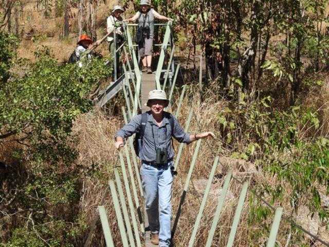 Guests on the July 2015 Best of Top End Birding tour, crossing the bridge at Yurmikmik, Kakadu  (photo copyright Mike Jarvis)