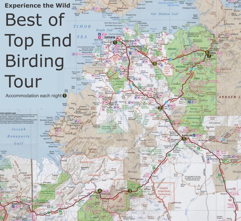 Map showing the route covered in the 'Best of Top End Birding' tour  (photo copyright Mike Jarvis)